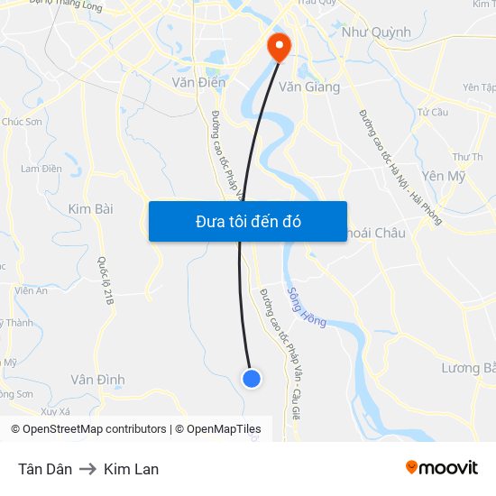 Tân Dân to Kim Lan map