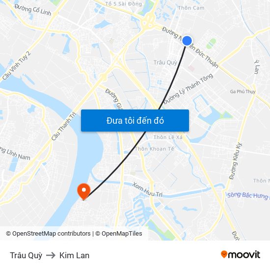 Trâu Quỳ to Kim Lan map