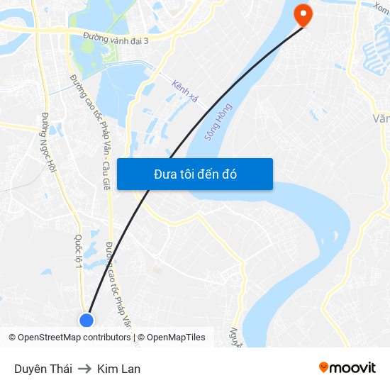 Duyên Thái to Kim Lan map