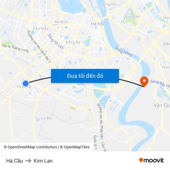 Hà Cầu to Kim Lan map