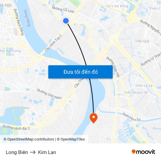 Long Biên to Kim Lan map