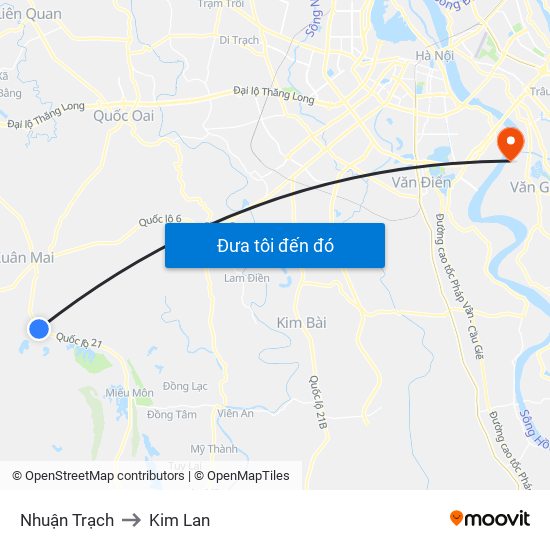 Nhuận Trạch to Kim Lan map