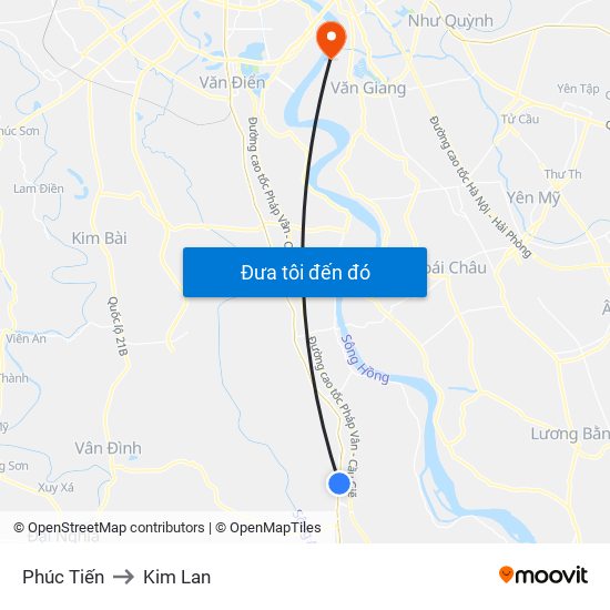 Phúc Tiến to Kim Lan map