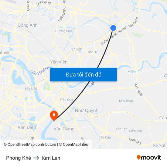 Phong Khê to Kim Lan map