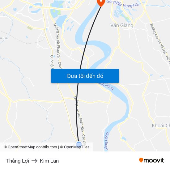 Thắng Lợi to Kim Lan map