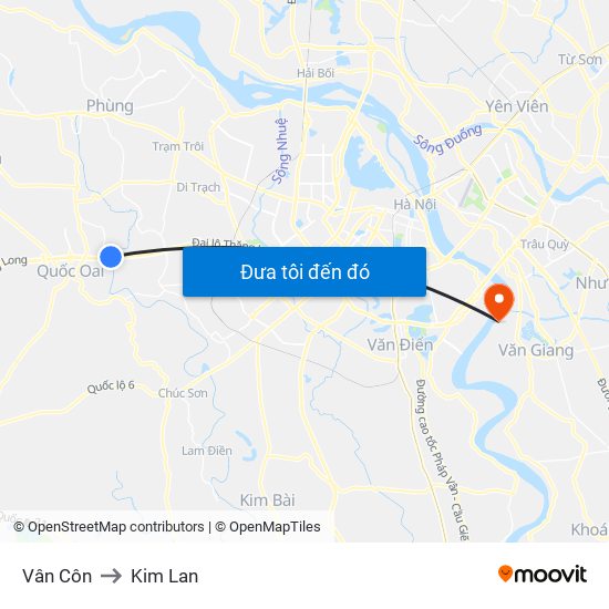 Vân Côn to Kim Lan map