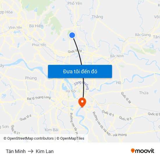 Tân Minh to Kim Lan map