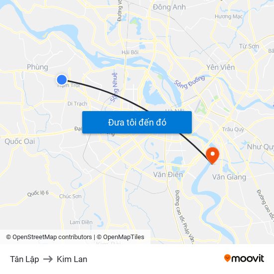 Tân Lập to Kim Lan map