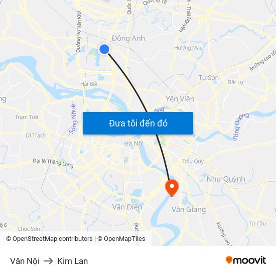 Vân Nội to Kim Lan map