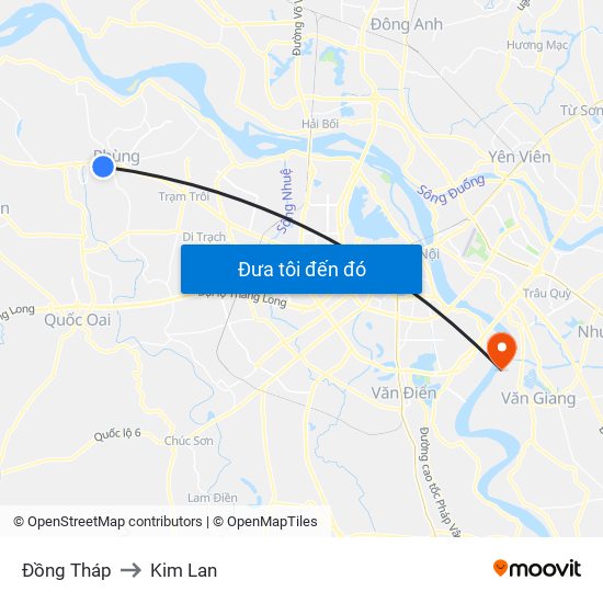 Đồng Tháp to Kim Lan map