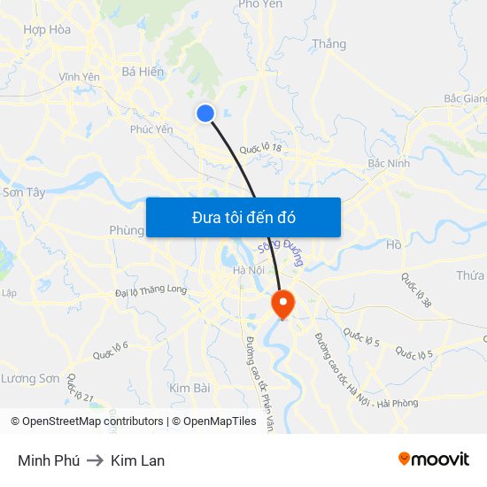 Minh Phú to Kim Lan map