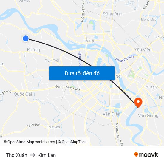 Thọ Xuân to Kim Lan map
