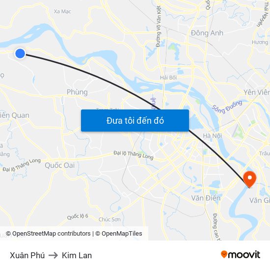 Xuân Phú to Kim Lan map