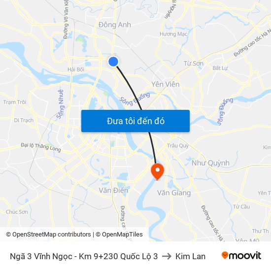 Ngã 3 Vĩnh Ngọc - Km 9+230 Quốc Lộ 3 to Kim Lan map