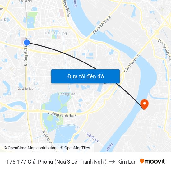 175-177 Giải Phóng (Ngã 3 Lê Thanh Nghị) to Kim Lan map