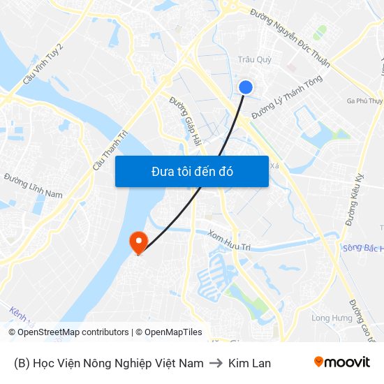 (B) Học Viện Nông Nghiệp Việt Nam to Kim Lan map