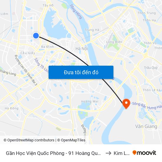 Gần Học Viện Quốc Phòng - 91 Hoàng Quốc Việt to Kim Lan map