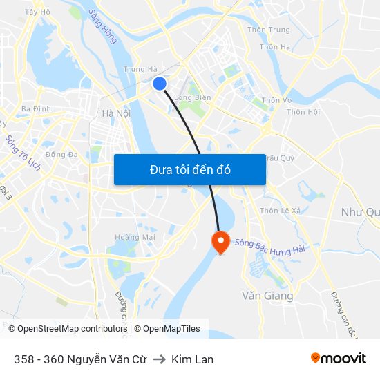 358 - 360 Nguyễn Văn Cừ to Kim Lan map