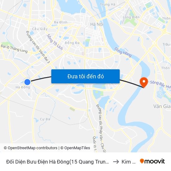 Đối Diện Bưu Điện Hà Đông(15 Quang Trung Hà Đông) to Kim Lan map