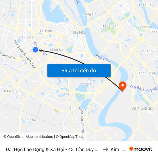 Đại Học Lao Động & Xã Hội - 43 Trần Duy Hưng to Kim Lan map