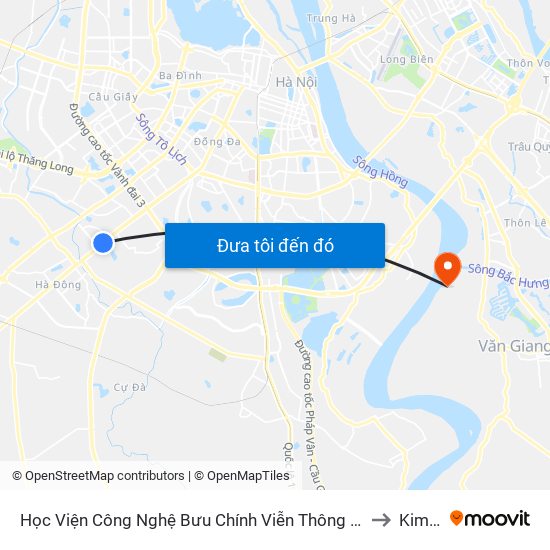 Học Viện Công Nghệ Bưu Chính Viễn Thông - Trần Phú (Hà Đông) to Kim Lan map