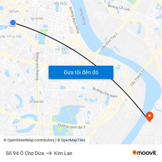 Số 94 Ô Chợ Dừa to Kim Lan map