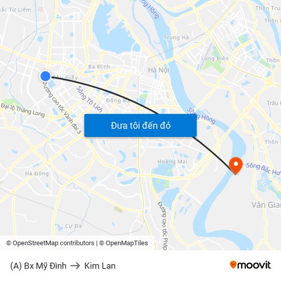 (A) Bx Mỹ Đình to Kim Lan map