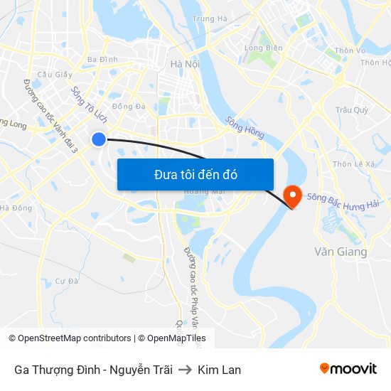 Ga Thượng Đình - Nguyễn Trãi to Kim Lan map