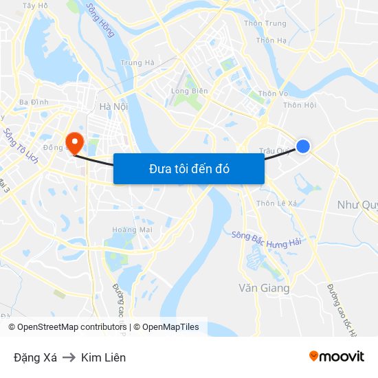 Đặng Xá to Kim Liên map