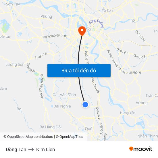 Đồng Tân to Kim Liên map