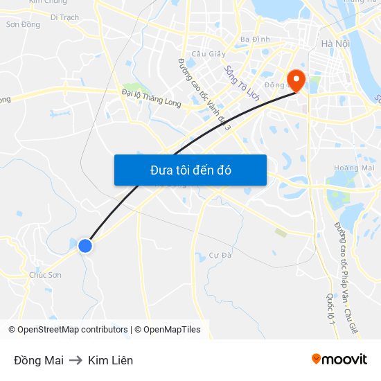 Đồng Mai to Kim Liên map