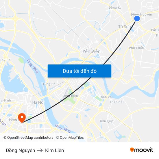 Đồng Nguyên to Kim Liên map