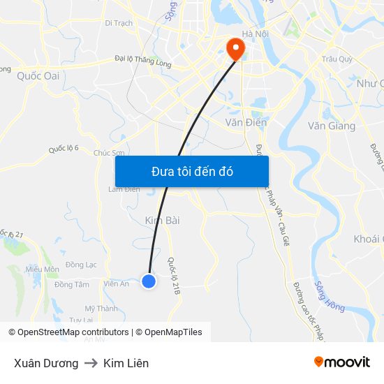 Xuân Dương to Kim Liên map