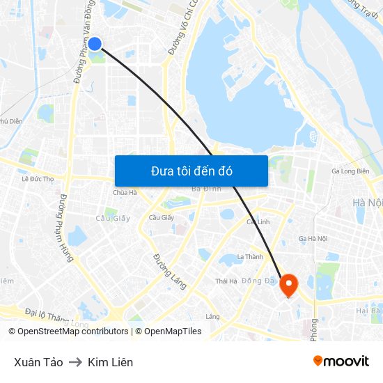 Xuân Tảo to Kim Liên map