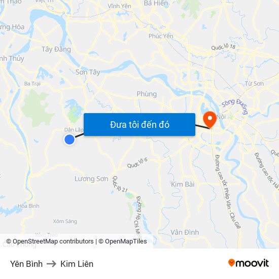 Yên Bình to Kim Liên map