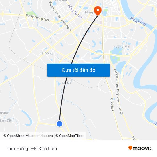 Tam Hưng to Kim Liên map