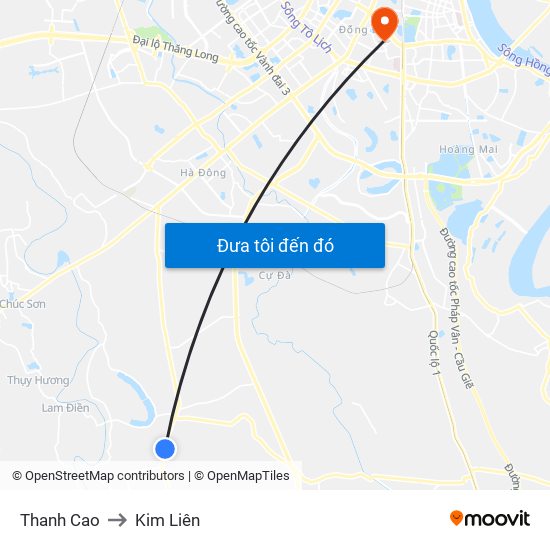Thanh Cao to Kim Liên map