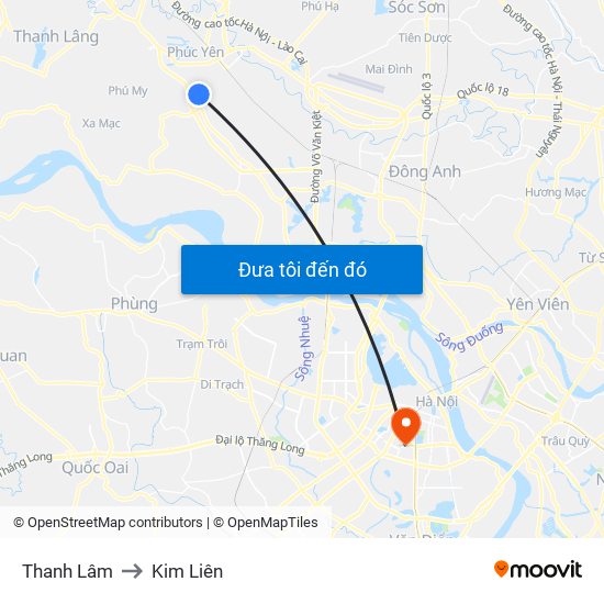 Thanh Lâm to Kim Liên map