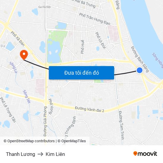 Thanh Lương to Kim Liên map