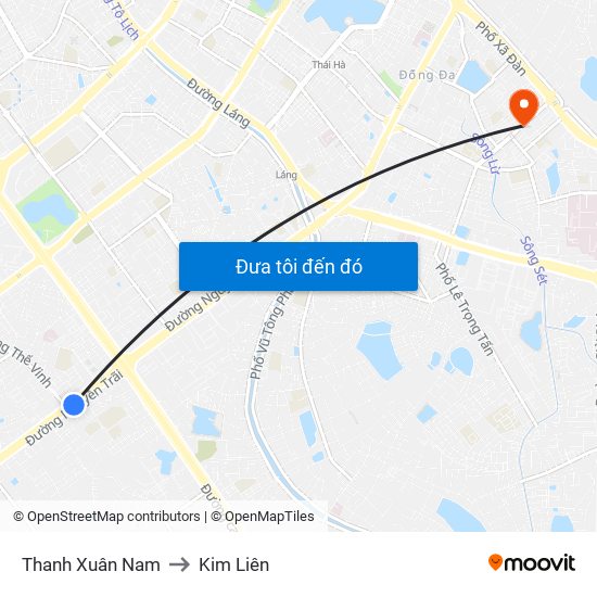 Thanh Xuân Nam to Kim Liên map