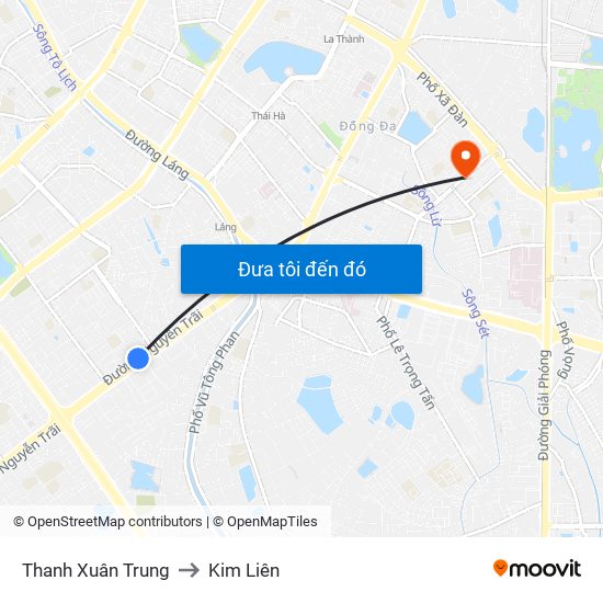 Thanh Xuân Trung to Kim Liên map