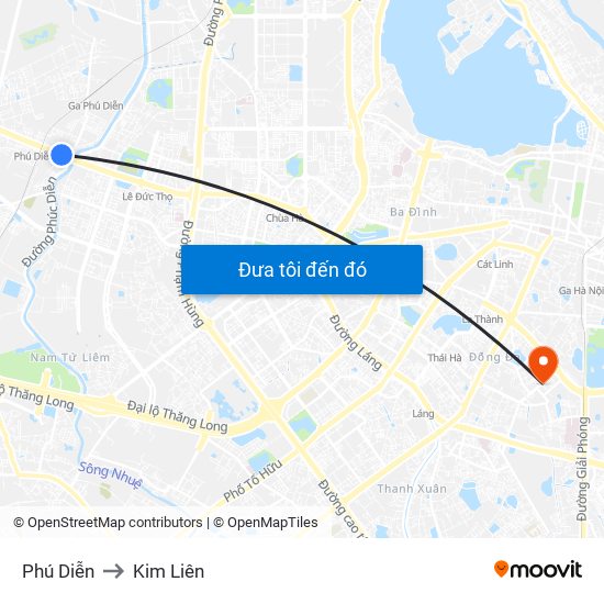 Phú Diễn to Kim Liên map