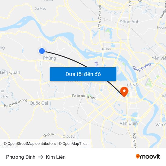 Phương Đình to Kim Liên map