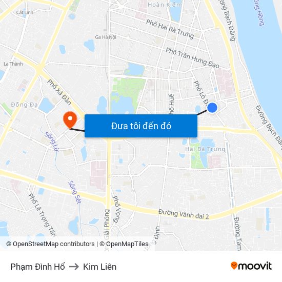 Phạm Đình Hổ to Kim Liên map