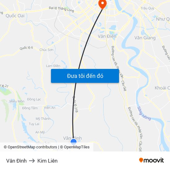 Vân Đình to Kim Liên map