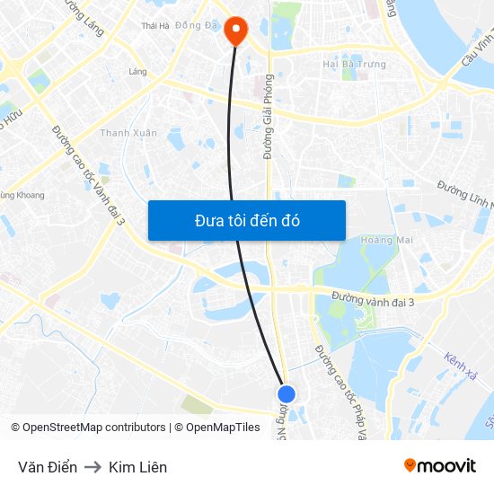 Văn Điển to Kim Liên map