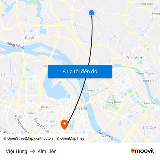 Việt Hùng to Kim Liên map