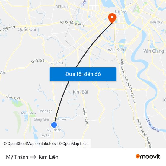 Mỹ Thành to Kim Liên map