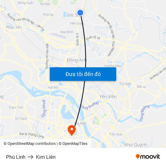 Phù Linh to Kim Liên map