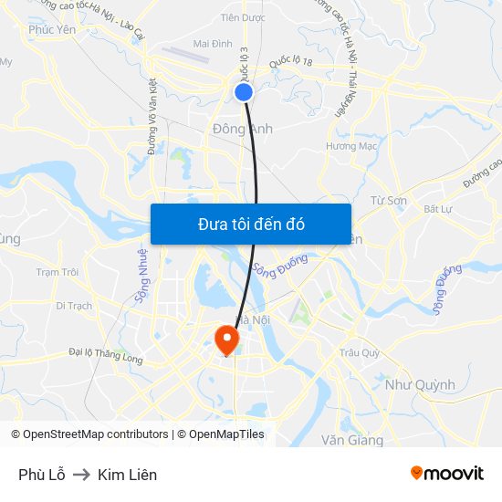 Phù Lỗ to Kim Liên map